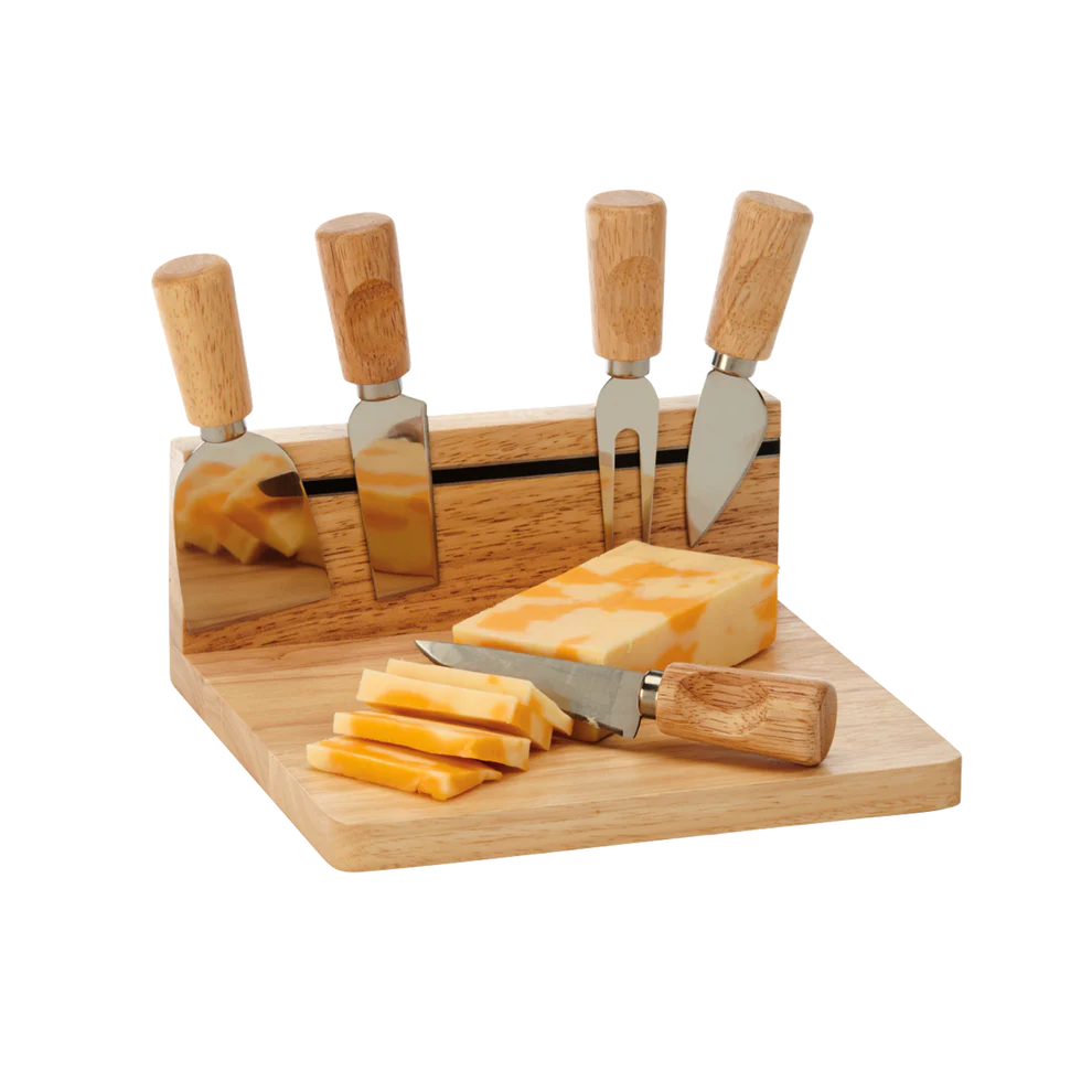 MAGNETIC STRIP CUTTING BOARD WITH 5 TOOLS, RUBBERWOOD