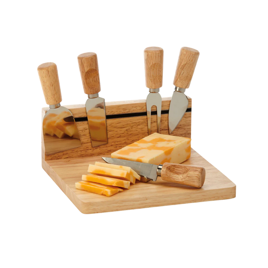 MAGNETIC STRIP CUTTING BOARD WITH 5 TOOLS, RUBBERWOOD