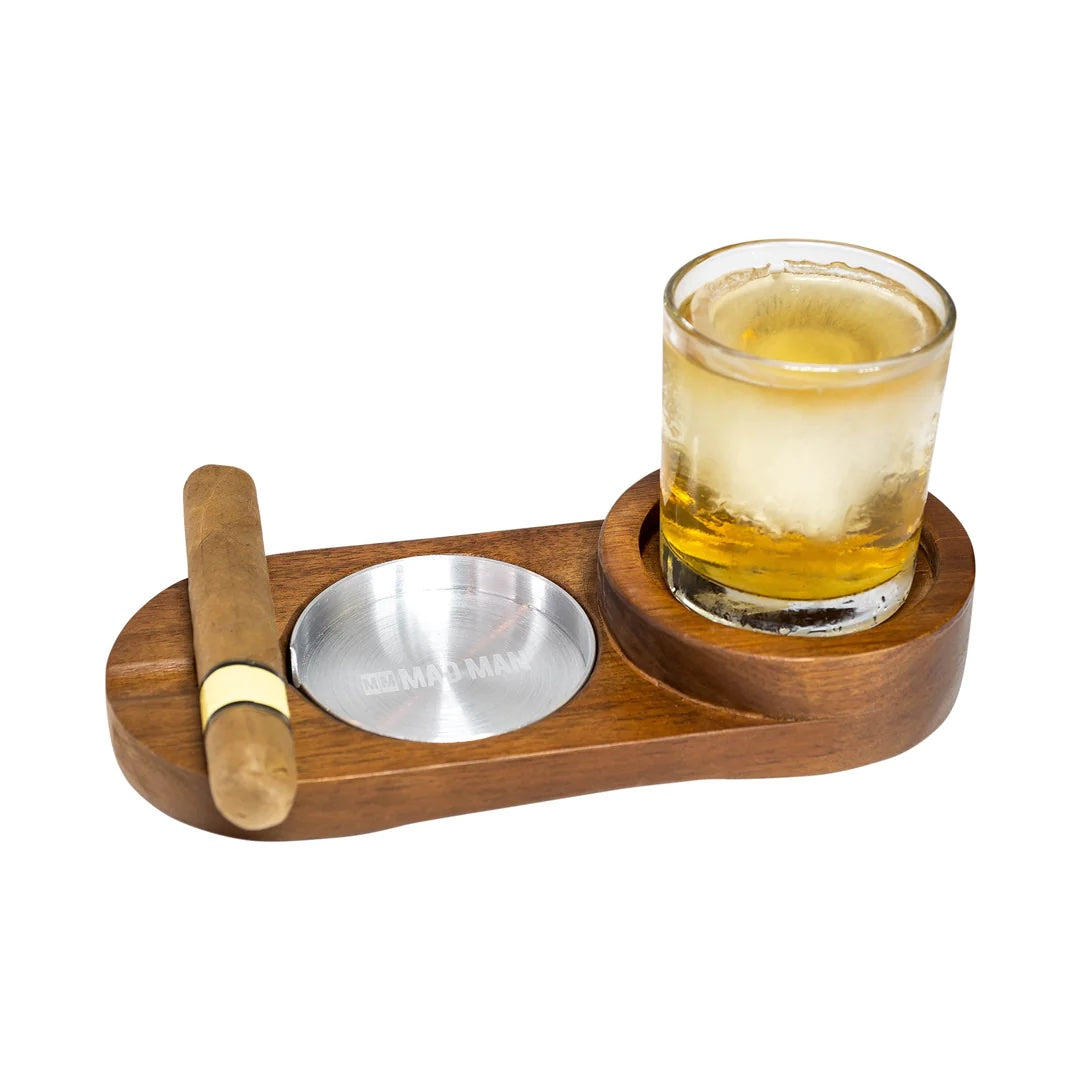 Hardwood Cigar Ashtray & Whiskey Accessory Set