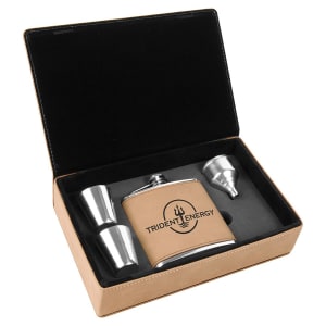 6 oz. Matte Black Laserable Stainless Steel Flask Set in Wood Presentation Box