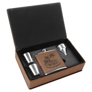 6 oz. Matte Black Laserable Stainless Steel Flask Set in Wood Presentation Box