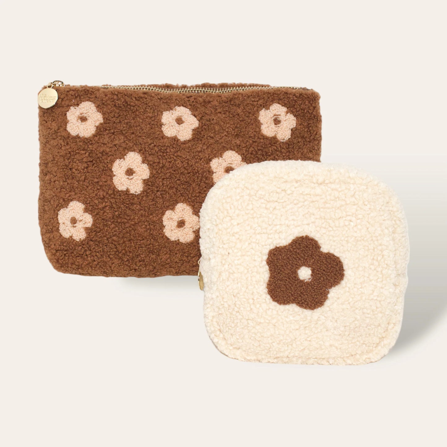 Square Flower Teddy Pouch - Brown